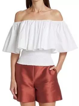 Топ Adam Lippes с открытыми плечами и оборками, белый