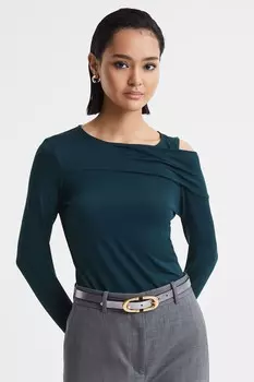 Топ Adeline с драпировкой на плечах Reiss, бирюзовый