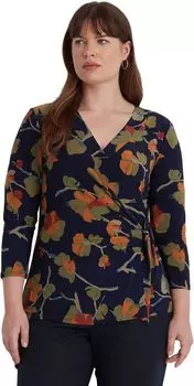 Топ эластичного джерси больших размеров с цветочным принтом LAUREN Ralph Lauren, цвет Blue Multi