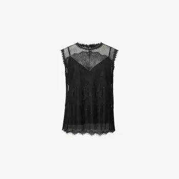 Топ Allsaints Clara с кружевной вышивкой и волнистым подолом, черный
