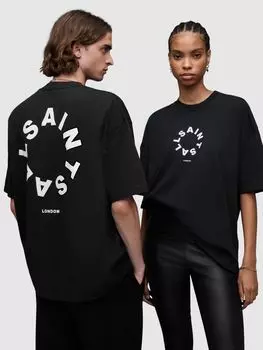 Топ AllSaints Tierra с короткими рукавами и рисунком, угольно-черный