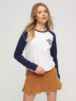 Топ Американа с длинными рукавами Superdry, белый/темно-синий