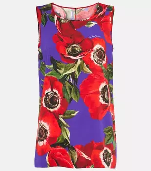 Топ anemone из смесового шелка с шармезом Dolce&Gabbana, мультиколор