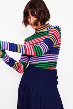 Топ Anna из 100% хлопка с рубчиком и воротником стойкой Boden, синий