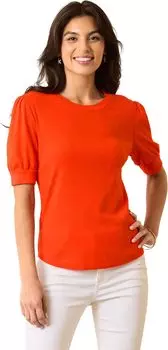 Топ Ashby Isles в рубчик с пышными рукавами и короткими рукавами Tommy Bahama, цвет Orange Flame