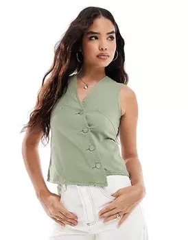 топ асимметричного кроя из твила цвета хаки