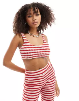 Топ Asos Design Co-ord Crochet Texture Stripe Cami, красный/белый