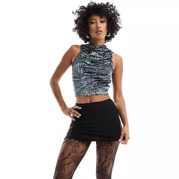 Топ Asos Design Crushed Velvet Ruched Sleeveless, серо-голубой