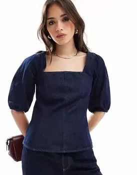 Топ ASOS DESIGN из денима с присборенной талией и швами