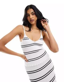 Топ Asos Design Knitted Strappy V Neck Cami, белый/черный