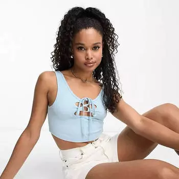 Топ Asos Design Lace Up Front Crop, голубой