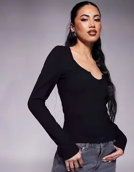Топ ASOS DESIGN с длинными рукавами и вырезом, черный