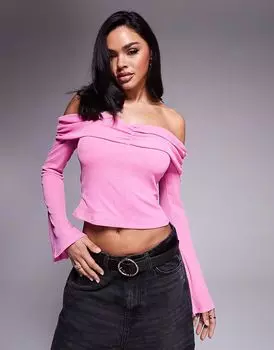 Топ ASOS DESIGN с открытыми плечами и сборками спереди, розовый