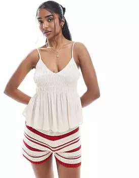 Топ ASOS DESIGN с V-образным вырезом и сборками в каменном цвете