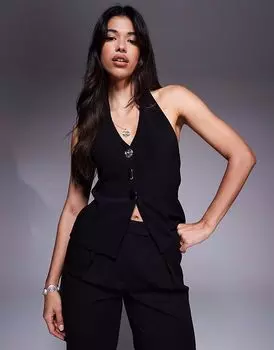 Топ ASOS DESIGN с воротником-халтер и отделкой из золотых пуговиц черного цвета