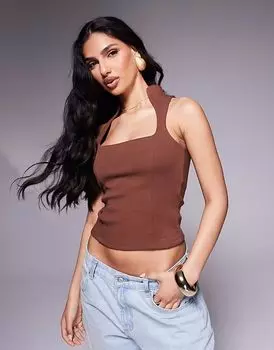 Топ ASOS DESIGN с закругленным вырезом и кроем понте-борцовка шоколадного цвета