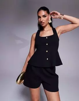 Топ ASOS DESIGN с застежкой на пуговицы и квадратным вырезом, черного цвета