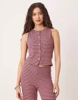 Топ ASOS DESIGN с застежкой на пуговицы, в полоску розового и бордового цветов