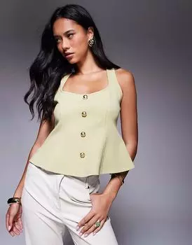 Топ ASOS DESIGN с застежкой на пуговицы и квадратным вырезом, шалфейного цвета