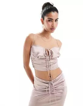 Топ Asos Design Satin Ruched Cami, розовый