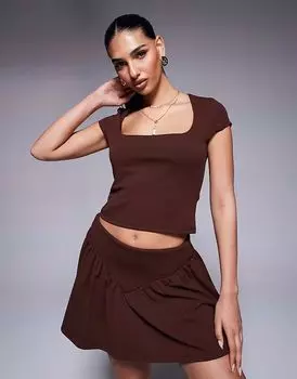 Топ ASOS DESIGN шоколадного цвета с квадратным вырезом и короткими рукавами