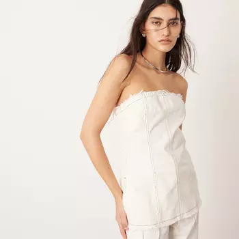 Топ Asos Edition Denim Seam Detail Bandeau, светло-бежевый
