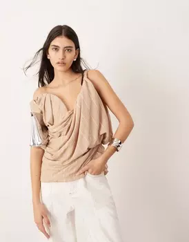 Топ Asos Edition Drape Structure Off Shoulder Corset, светло-бежевый