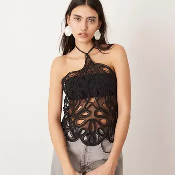 Топ Asos Edition Embroidered Halterneck, черный
