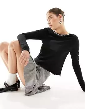 Топ ASOS с высоким воротником и длинными рукавами и завязками