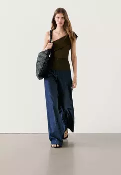 Топ ASYMMETRIC OFF-THE-SHOULDER Massimo Dutti, темно-зеленый