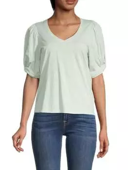 Топ Avec Les Filles с объемными рукавами и V-образным вырезом, sage