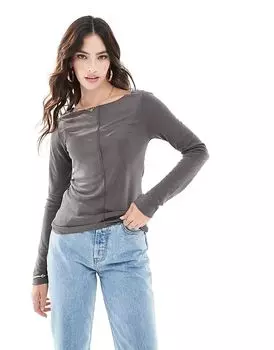 Топ Aware с длинными рукавами и декоративными швами в серо-коричневом цвете Vero Moda