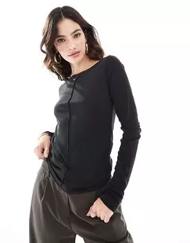 Топ Aware с длинными рукавами и декоративными швами черного цвета Vero Moda
