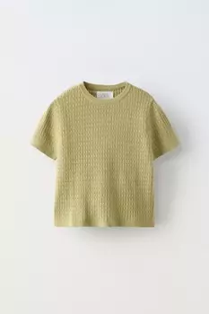 Топ ажурной вязки ZARA, зеленый мергель