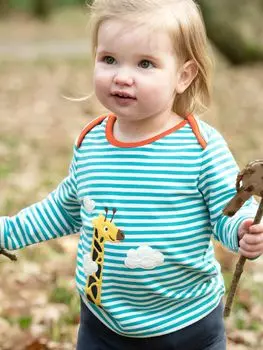 Топ Baby Bobby с аппликацией в виде жирафа Frugi, кемпер с синей полосой