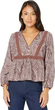 Топ Babydoll с кружевной вставкой и принтом Lucky Brand, цвет Mauve Multi