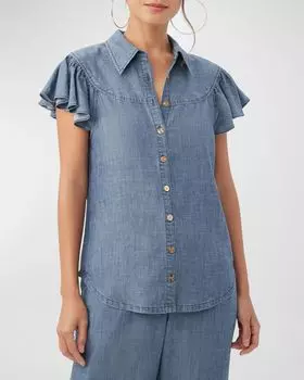 Топ Bali Hai с развевающимися рукавами из шамбре Trina Turk, цвет Indigo