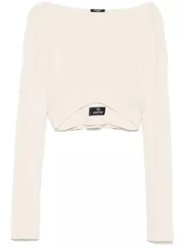 Топ Balmain с вырезом-лодочкой в рубчик, нейтральный