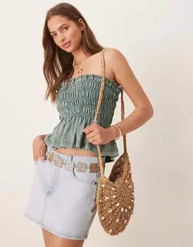 Топ-бандо ASOS DESIGN со сборками и отделкой вышивкой, цвет хаки