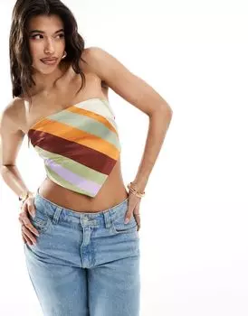 Топ-бандо из эластичного атласного шарфа с завязками на спине ASOS DESIGN в полоску