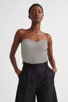 Топ-бандо из трикотажа в рубчик. H&amp;M, светло-коричневато-серый