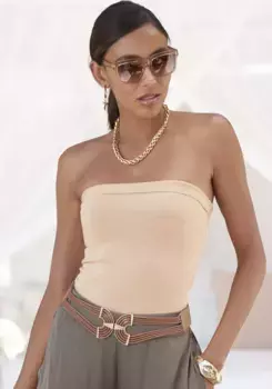 Топ-бандо LASCANA, выполнен из мягкого трикотажа с люрексовой пряжей, вязаный верх, эффект металлик, цвет Goldfarben