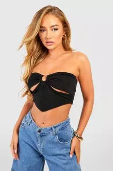 Топ бандо металл с v-образным подолом Boohoo, черный