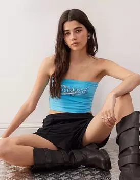 Топ-бандо Noisy May с принтом «Благословение» синего цвета