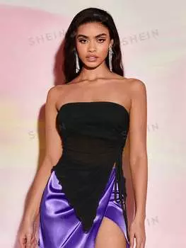 Топ-бандо Shein Bae с цветочным принтом и разрезами спереди, черный