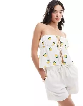 Топ-бандо Stradivarius с лимонным принтом