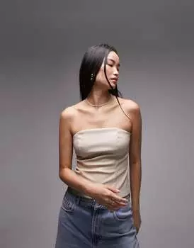 Топ-бандо Topshop нейтрального цвета с имитацией кожи