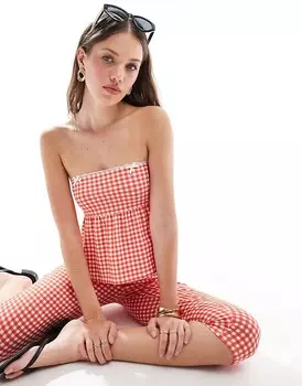 Топ-бандо в тон с баской ASOS DESIGN в клетку с принтом