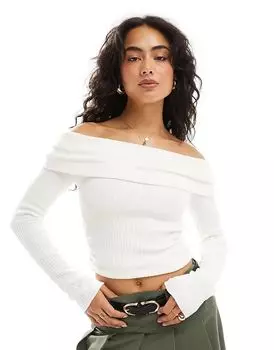 Топ-бардо в рубчик цвета экрю Bershka