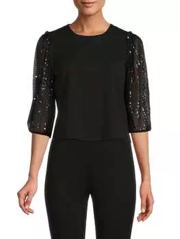 Топ BCBGeneration с полупрозрачными рукавами и пайетками, черный